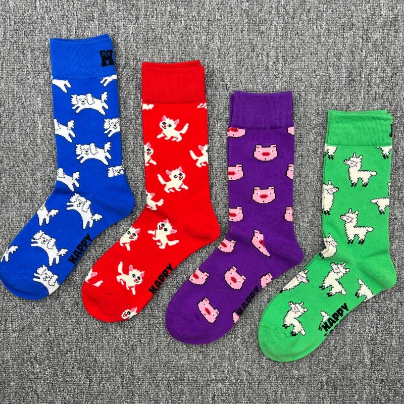 happysocks袜子女多巴胺瑞典潮牌纯棉中筒袜四季外穿百搭彩色袜子