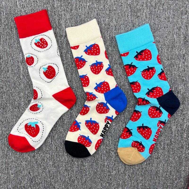happysocks袜子嗨皮女士多巴胺百搭潮袜街头外穿纯棉中筒彩色袜子