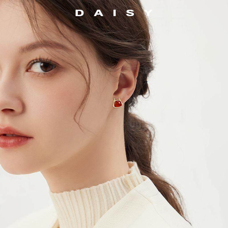 925纯银龙年红玛瑙耳钉女气质秋冬本命年生肖龙耳环轻奢高级耳饰