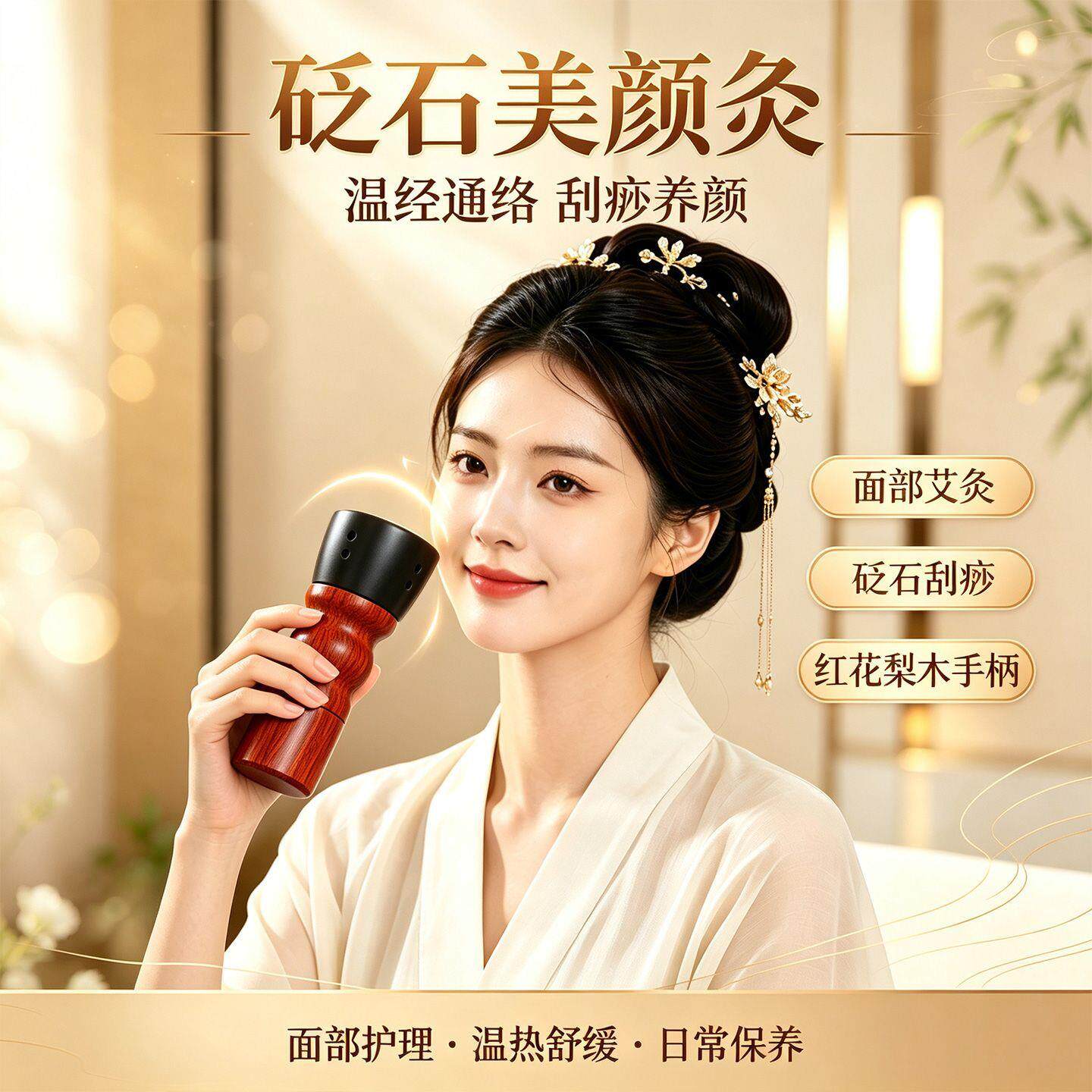 面部砭石艾灸罐桃花灸家用按摩刮痧随身灸温灸仪脸部灸美容院专用