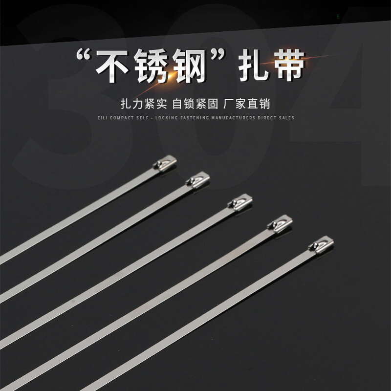 304不锈钢扎带4.6*300mm 金属白钢绑带固定座扎丝卡扣船用自锁式