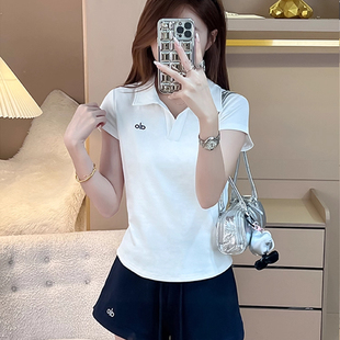 新款 T恤女大码 夏季 显瘦通勤纯色上衣 修身 翻领polo衫 韩版 正肩短袖