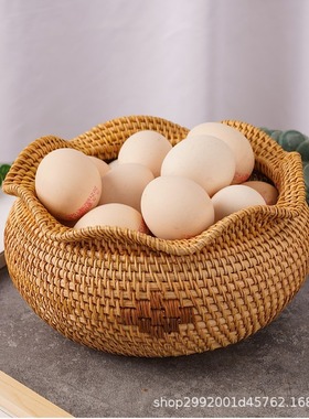 藤编织波浪收纳n盒水果篮客厅餐厅家用收纳篮竹编