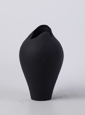 新中式复古黑色异形陶瓷花瓶摆件样板房售楼处酒R店花器工艺软装
