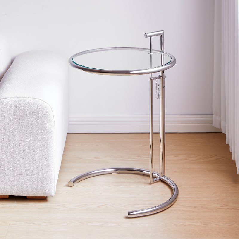 北欧圆形玻璃茶几家用网s红ins边几简约现代带轮可移动中古小圆桌