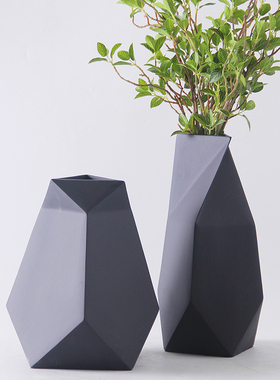 北欧现代几何折纸不m规则陶瓷蓝色花瓶家居客厅餐桌玫瑰金花器摆