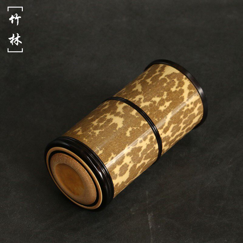 超大精品天然花斑k竹双节茶叶罐双层多种储茶叶筒竹制大号茶仓罐
