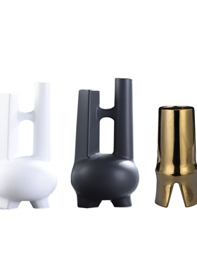 北欧简约几何异形陶瓷花瓶摆件现B代样板间客厅玄关酒店花器装饰