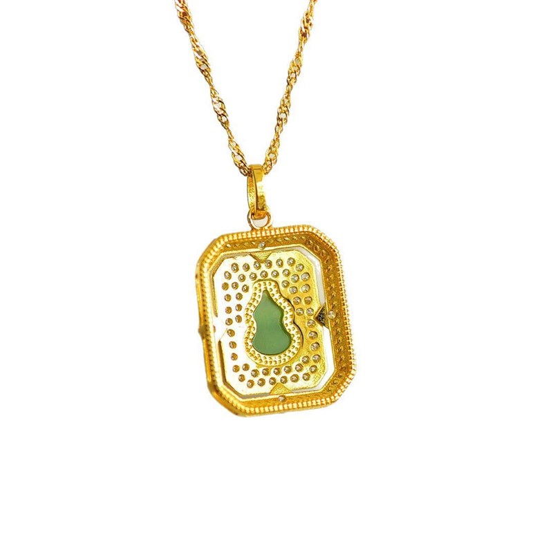 玉石男女天然挂件礼物新款女w款s925银镶和田玉碧玉葫芦吊坠青海