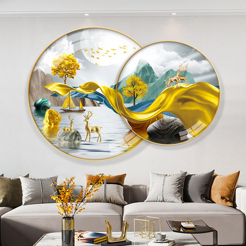 热销现代简约餐厅装n饰画客厅沙发背景墙挂画饭厅墙画叠加圆形轻