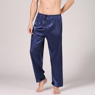 Mens Satin Sleep Pants Smooth Loose-Fit Lounge Trousers