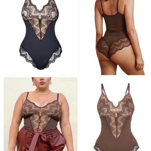 Black Lace Bodysuit With V-Neckline And Adjustable Straps