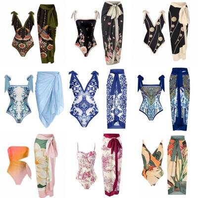 Summer Position Board Print Tropical Print Swimsuit Gathered