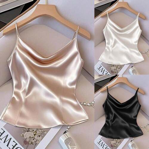 Women ' s V - Neck Satin Smooth Fitted Camisole Top ,