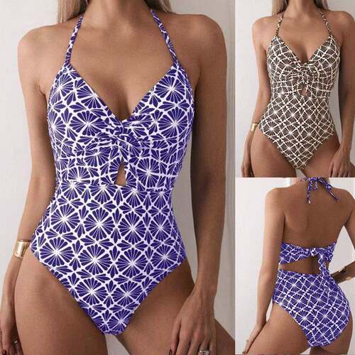 Womens Leaf Print One-Piece Tropical Print Swimsuit Fo