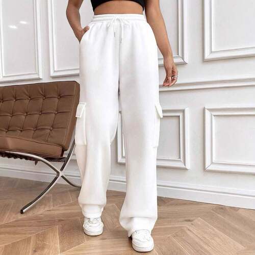 Women'S Plain Pocket Sweatpants Casual Streetwear Pants For