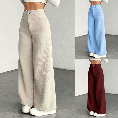 Women's High Waist Wide Leg Corduroy Woven Pants, Chic Casua