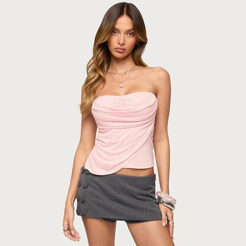 Women ' s Ruched Tube Top , Pure Desire Asymmetrical Design