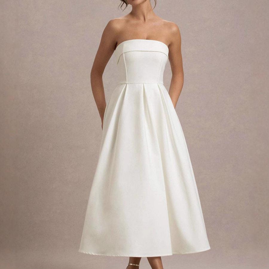 Strapless Cocktail Midi Dresses For Women Summer Formal图片