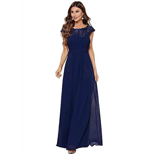 Elegant Maxi Long Lace Cap Sleeve Bridesmaid Dress 09996
