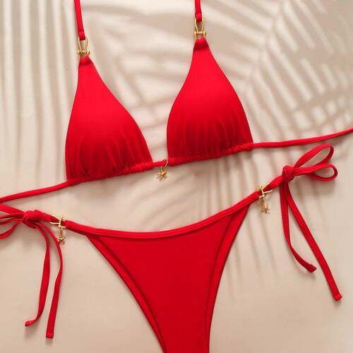 Womens Sexy Solid Color Pentagram Metal Accessory Halter