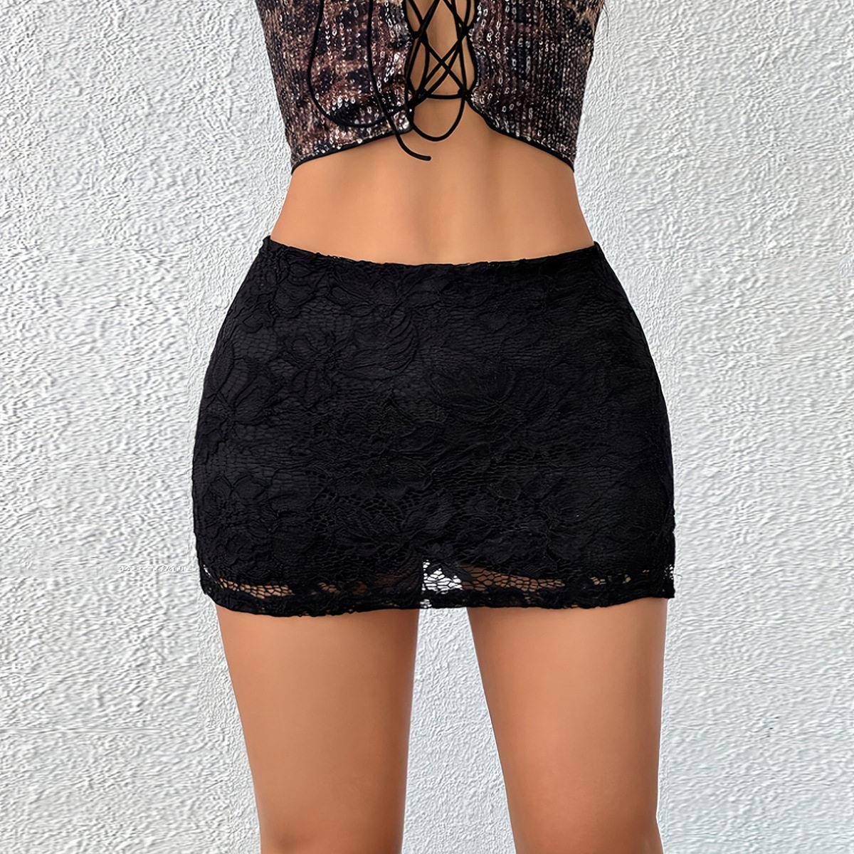Skirts For Women Mini Skirt Side Slit With High Waisted Lace图片