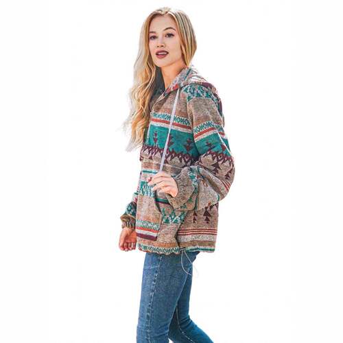 Womens Oversized Hoodie Zip Up Long Sleeve Aztec Loose Fit