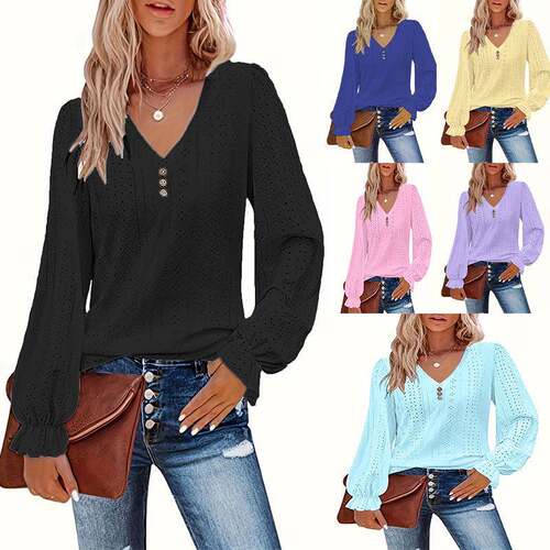 Elegant Plus Size Womens V-Neck Long Sleeve T-Shirt Plain