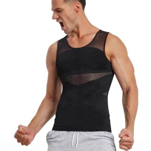 Men's Plus Size Shapewear Vest Top, High Elastic Breathable