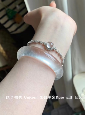 水沫玉手镯玛瑙手镯女天然玉髓镯子冰种玉手镯白月光玉镯女石英岩