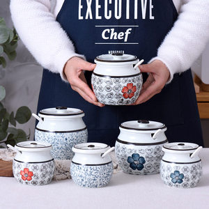 猪油罐带盖盐罐子辣椒油罐家用耐高温陶瓷带盖罐食品级糖罐辣子