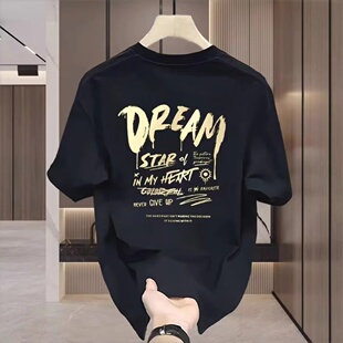 秋冬重磅短袖男士美式hiphop字母印花宽松纯棉体恤衫复古潮流t恤