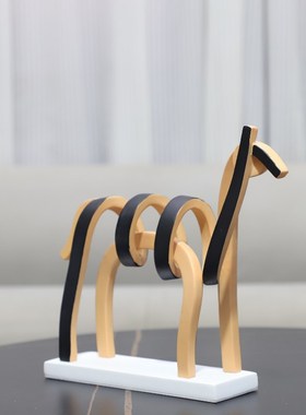 现代简约抽象树脂线条镂空马雕塑摆件书房办公室T电视柜家居装饰