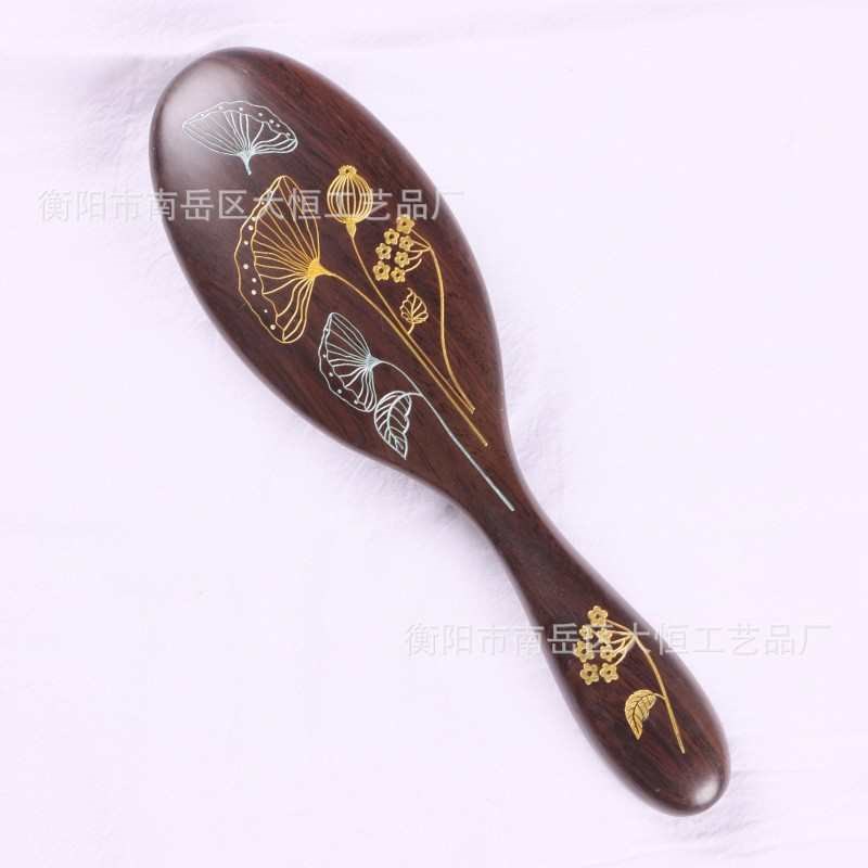 黑檀木气囊按g摩梳子头部气垫卷发梳木梳彩绘气囊梳皮灰木