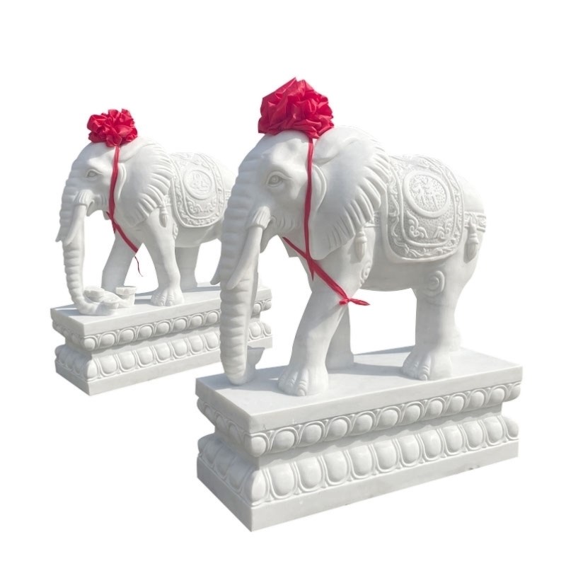 汉白玉招财小象石象晚霞红青石A吉祥如意石象门口摆件石雕大象一