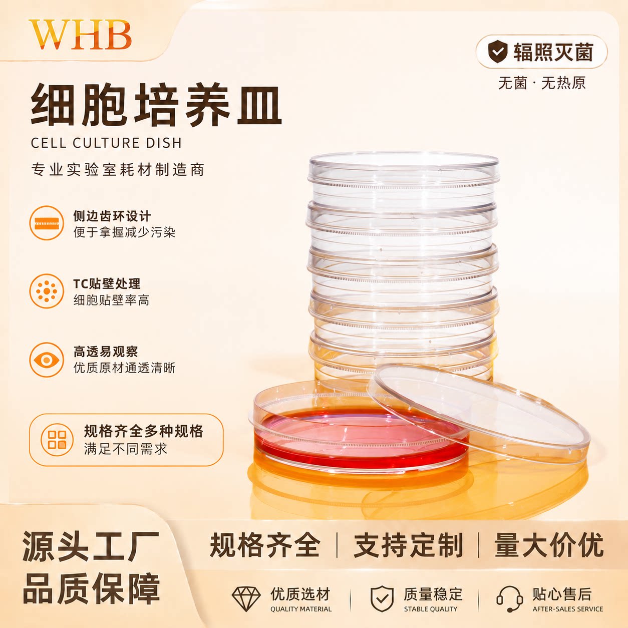 WHB细胞培养皿35/60/90/100/150mmTC处理一次性无菌塑料培养皿