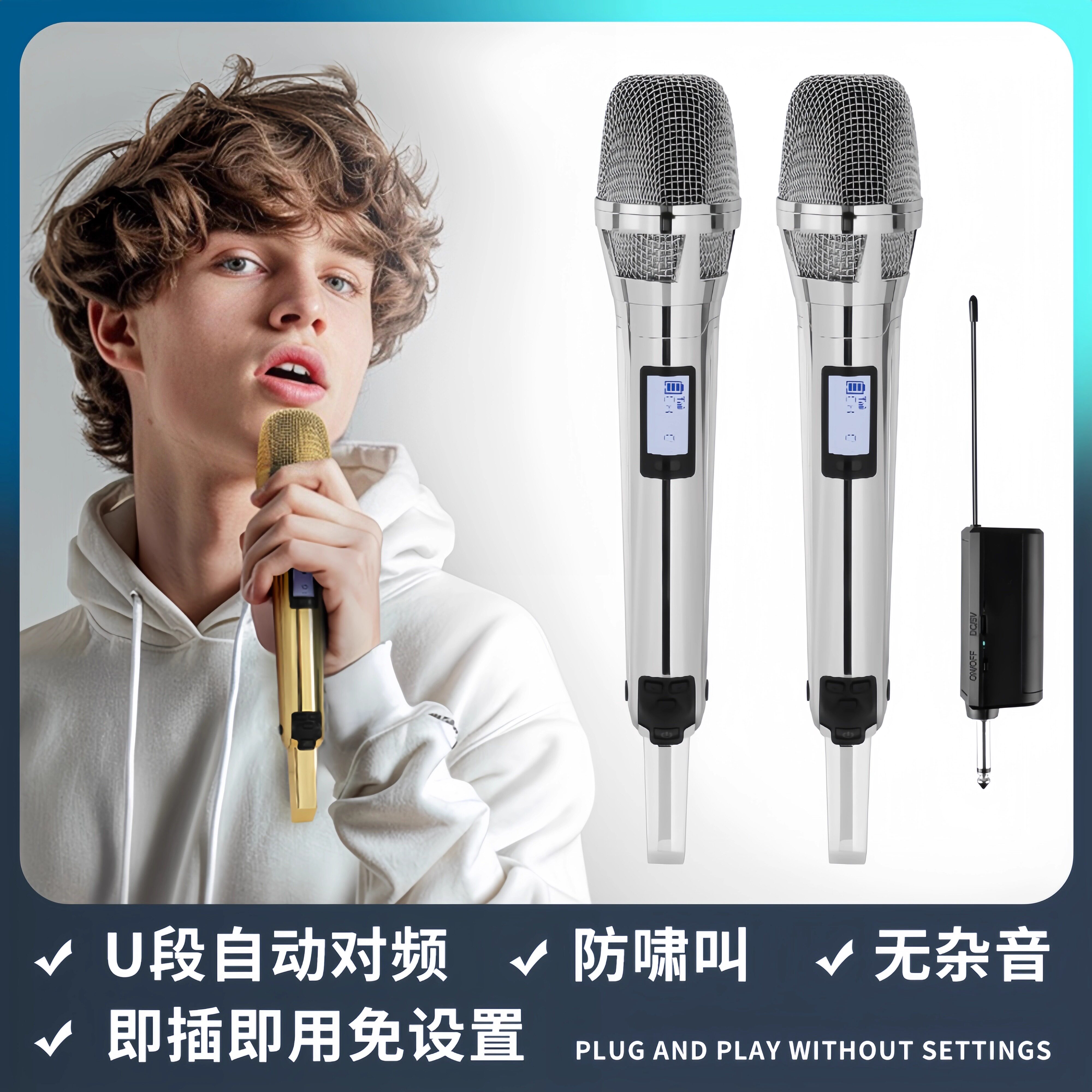 skm9000手持专业无线麦克风一拖二舞台ktv专用无线话筒声卡直播