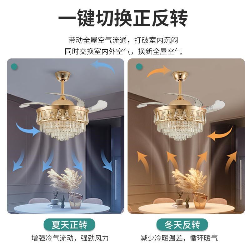 轻奢水晶吊扇灯 支持智能语音隐形风H扇灯餐厅展厅客厅变频电扇灯