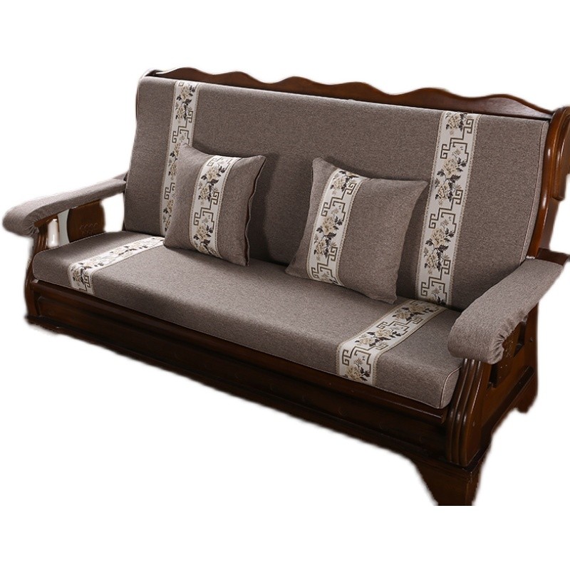 沙发垫带靠背e海k绵硬厚亚麻套三人连体1234座老式实木红木椅坐垫