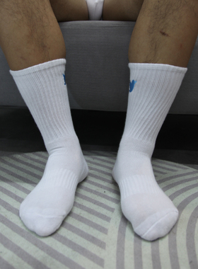 MrTOP男生白黑色小蓝鸟运动袜高筒长筒健身休闲毛巾底棉袜推特
