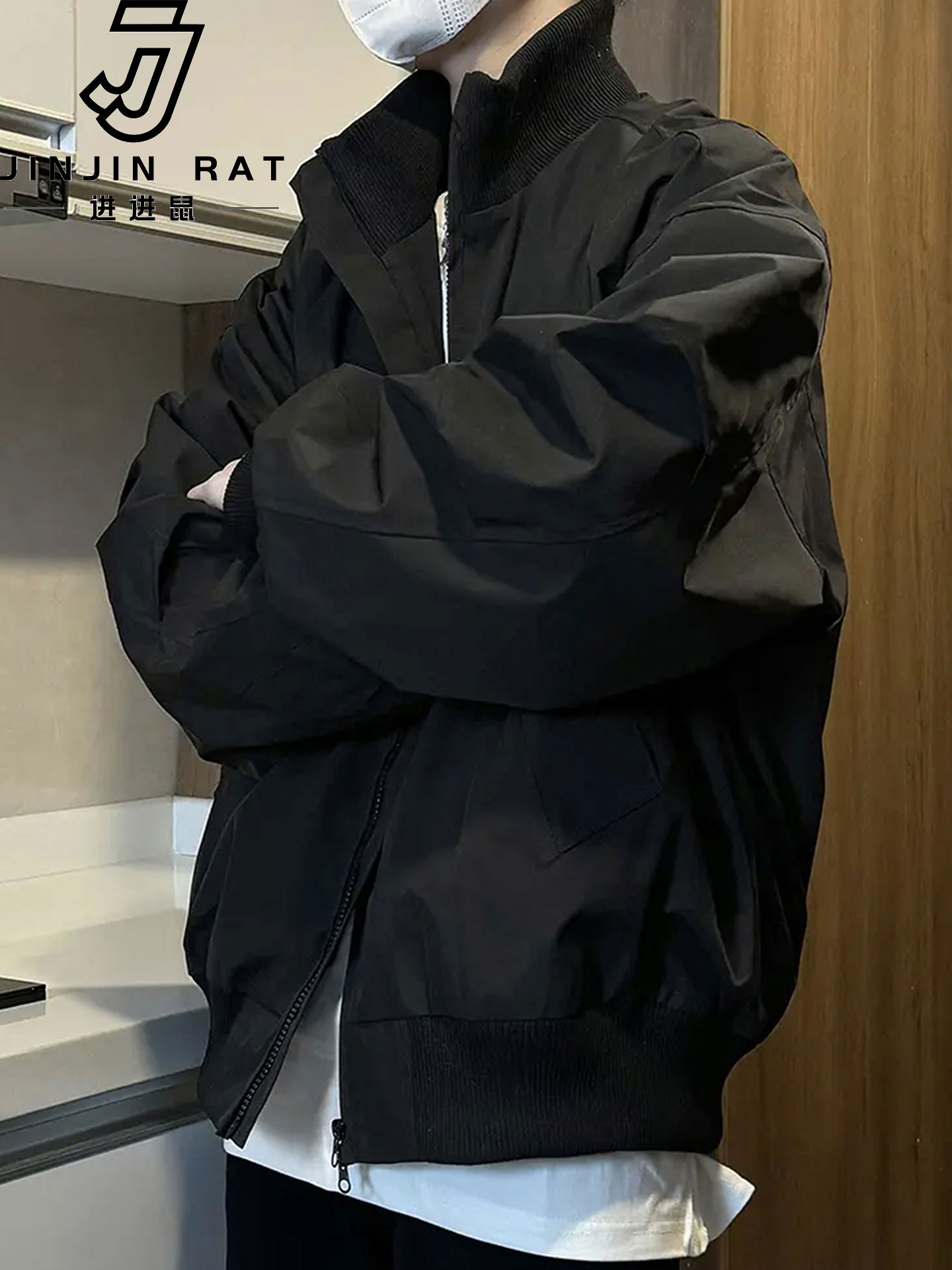 美式立领硬挺飞行夹克男士秋季高级感痞帅廓形棒球服百搭宽松外套