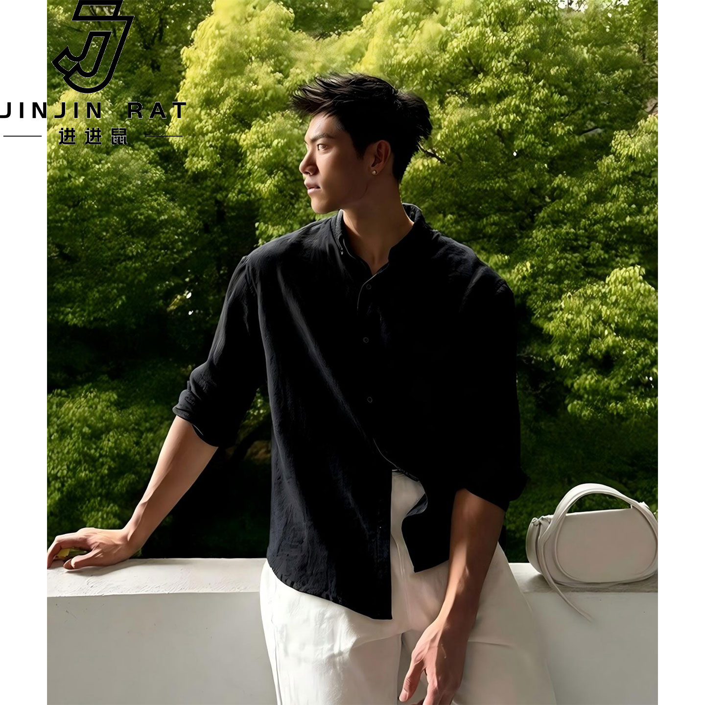黑色透气老钱风亚麻衬衫外套夏季男士松弛感慵懒宽松薄款衬衫长袖