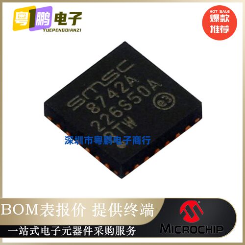 LAN8742A-CZ-TR 丝印8742A 贴片QFN-24 以太网控制器IC 原装正品
