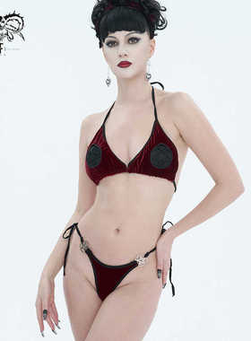 Devil fashion哥特泳衣黑色红色五芒星丝绒套装SST02501 SST02502
