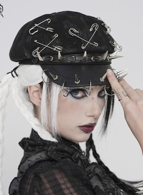 DEVIL FASHION恶魔时尚手绘款大小别针毛呢皮扣八角帽【AS274】