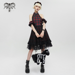 Devil Fashion 新年战袍冬哥特朋克旗袍领格子辣妹连衣裙/SKT143