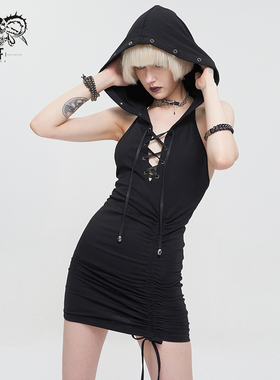 Devil fashion 亚文化哥特风连帽无袖女款连衣短裙朋克【SKT149】