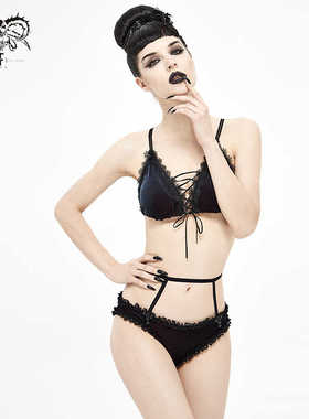 Devil fashion 恶魔时尚哥特泳装黑红色丝绒泳衣套装【SST018】