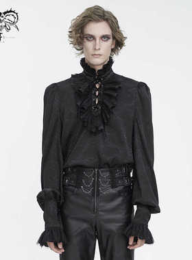 Devil fashion 暗黑宫廷复古高领提花雪纺男士长袖衬衫【SHT116】