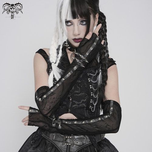 DEVIL FASHION恶魔时尚闪点纹网料朋克长款手套【GE045】